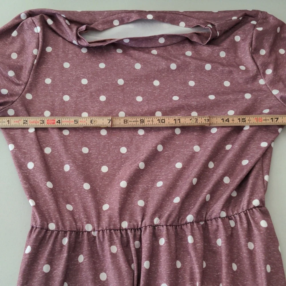 La la la Women's Size M Short Sleeve Polka Dot One Piece Popover Dress w/Pockets - Picture 8 of 10